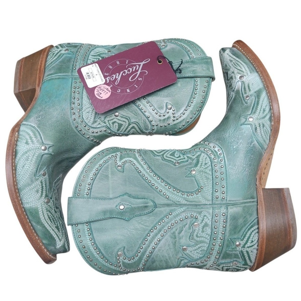 Lucchese M4977 Women's 7.5 B Turquoise Teal Leather Studded Western Boots NOS - Picture 12 of 16